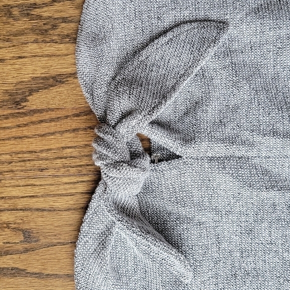 Y2K Vintage Strapless Tube Knit Wool Gray Mini Bare Shoulder Dress Bow Front Tie - Picture 3 of 11